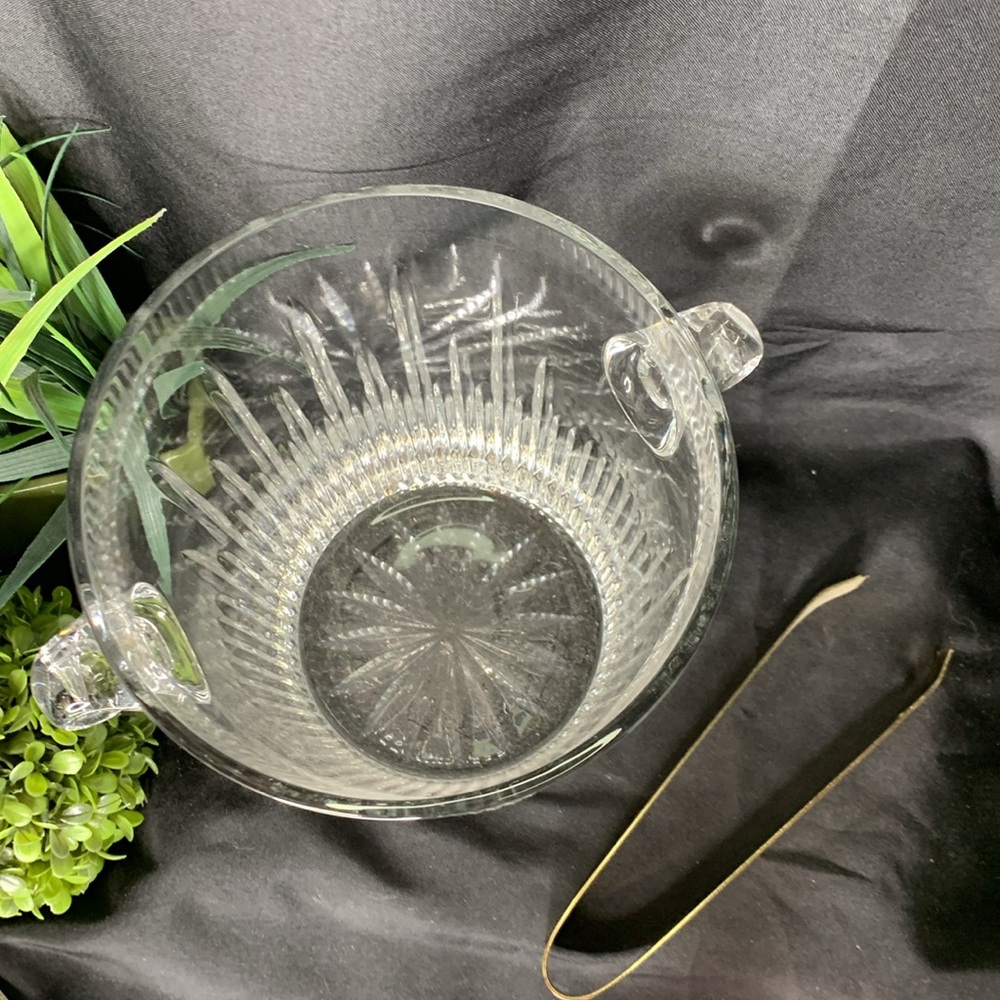 Marquis by Waterford Barcelona crystal ice bucket w/ vintage gold tone ice tongs - Picture 6 of 9